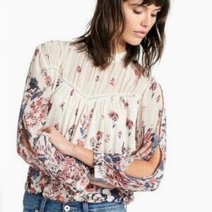 Vintage Y2K Lucky Brand Long Sleeve Floral Peasant Blouse Women’s Size Medium